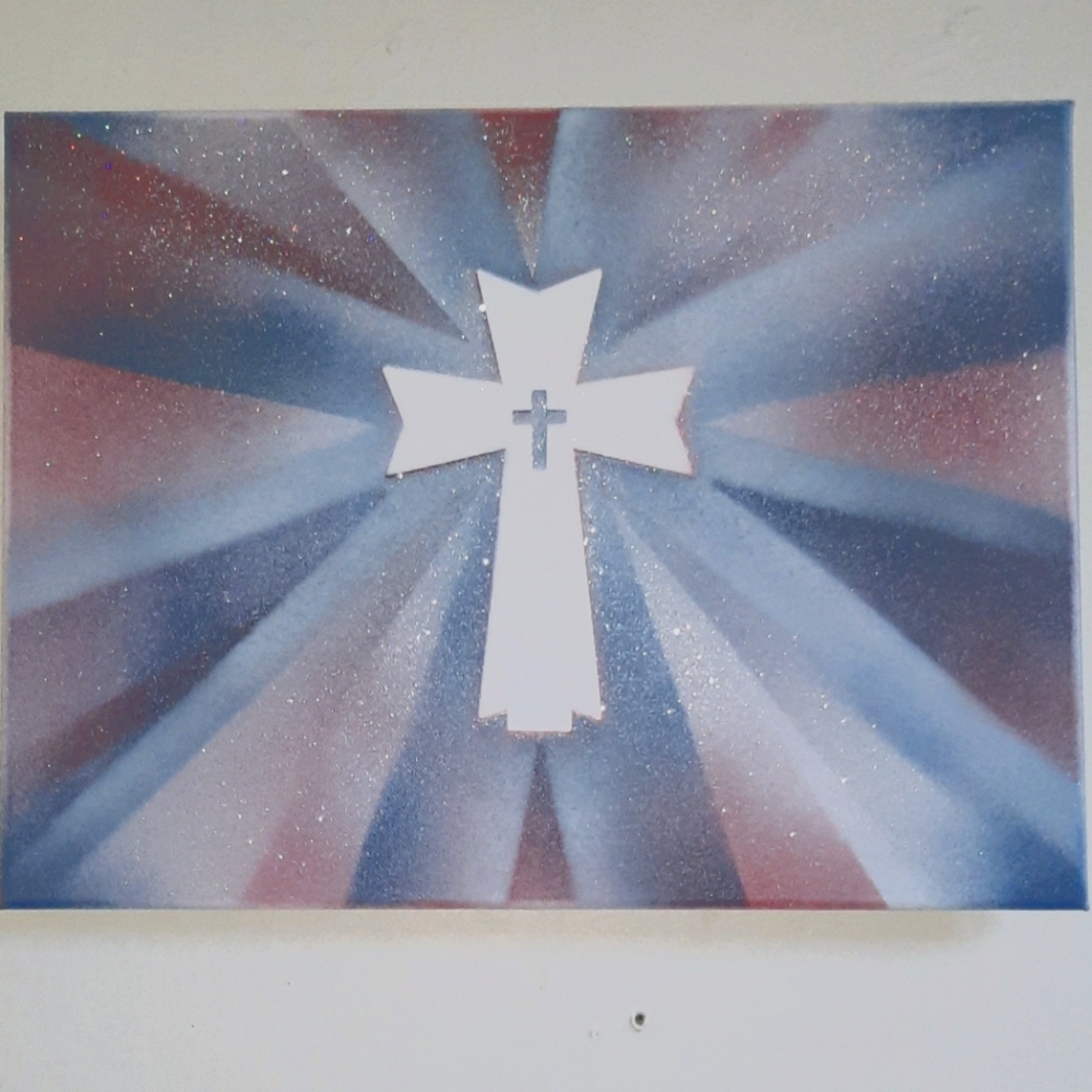 Christian cross glitter wall art